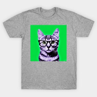 Pop Art Geek Cat in Green Background - Print / Home Decor / Wall Art / Poster / Gift / Birthday / Cat Lover Gift / Animal print Canvas Print T-Shirt